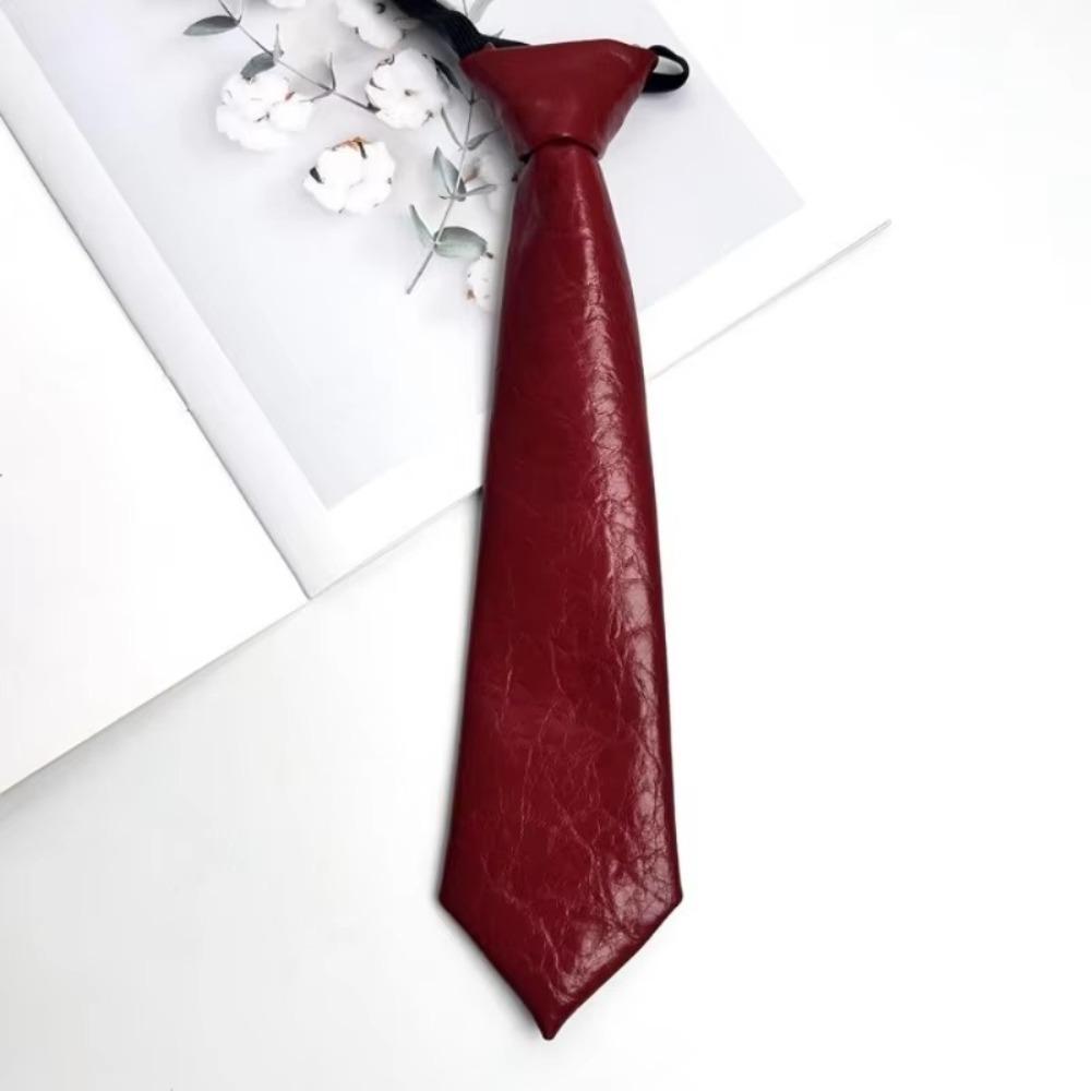 College Style PU Leather Ties Solid Color Lazy Tie Retro JK Necktie