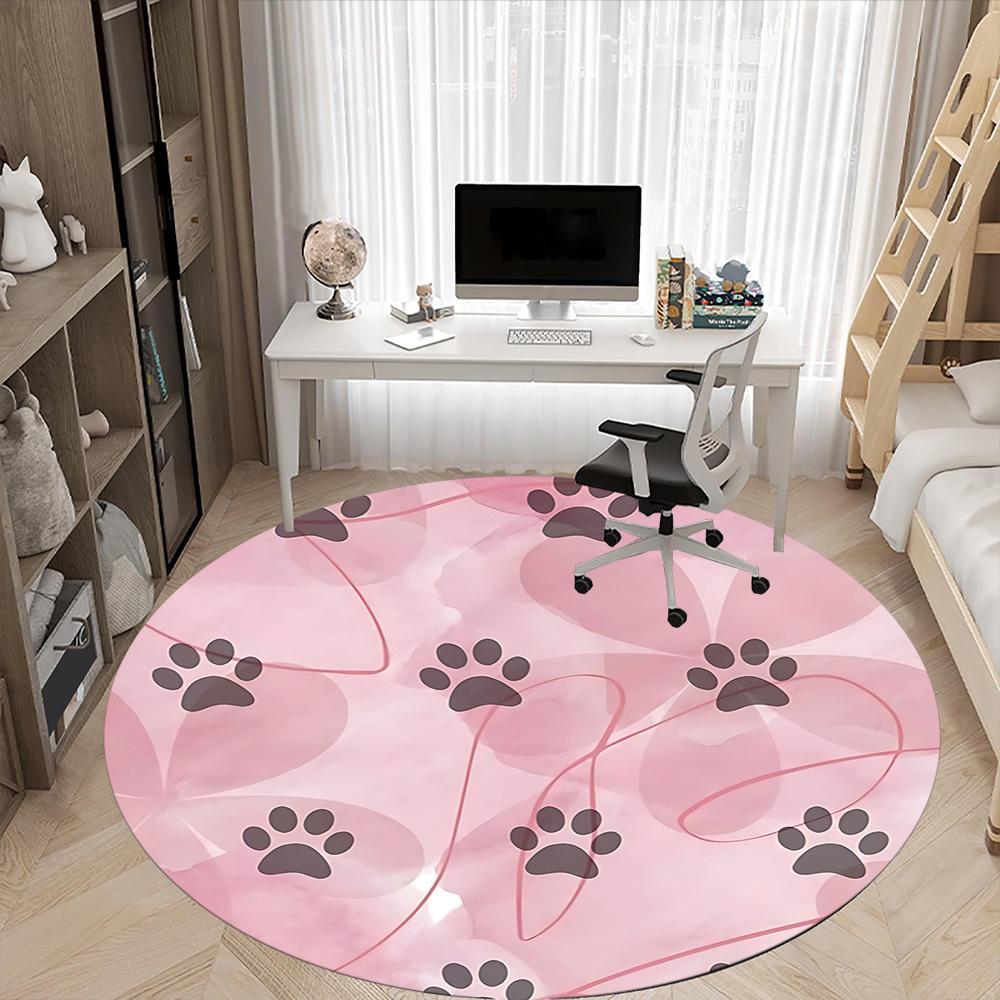 1pc Paw Prints Pet Lover Office Round Area Rug, Under Office Chairs Bedroom Living Room Home Decor, Room Deco, Available In Various Sizes 117