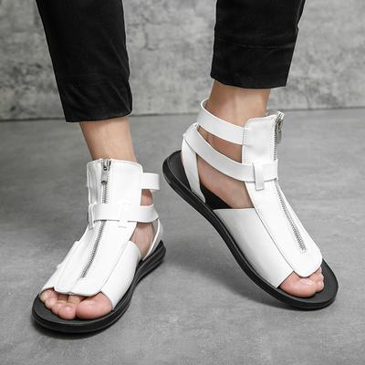 Fashion Luxury Brand White Roman Sandals Summer 2025 New Beach Shoes Men's New Casual Sandals Men's Outdoor Comfortable Zippered Sandals