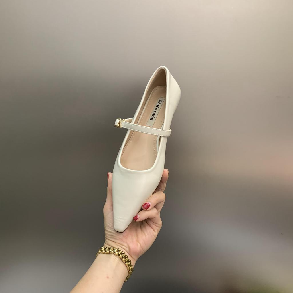 Fashion Flat Shoes for Women 2025 Spring and Autumn Silver Flat Mary Jane Shoes French Pointed Toe Plus Size Women's Shoes 42 43 44