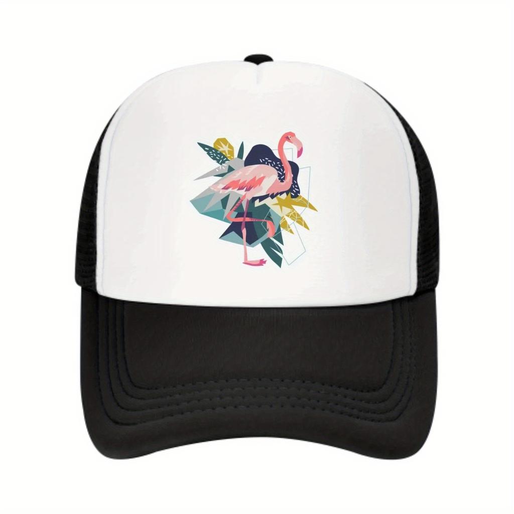 Flamingo Abstract Geometric Print Trucker Hat Unisex Polyester Adjustable Sun Cap for Casual Outdoor Wear