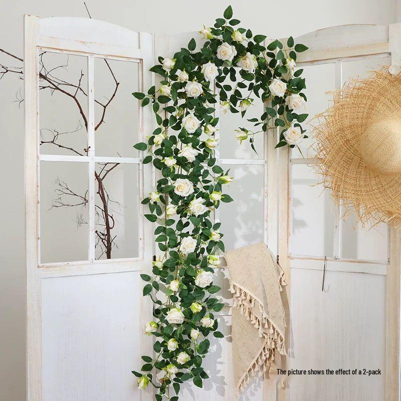Artificial Rose Flower Vine Wall Decor for Air Conditioning Pipe and Storefronts