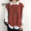 Women Knitted Vest Autumn Winter O Neck Solid Color Wavy Hem Warm Soft Loose Casual Female Ladies Waistcoat Sleeveless Top Knitwear