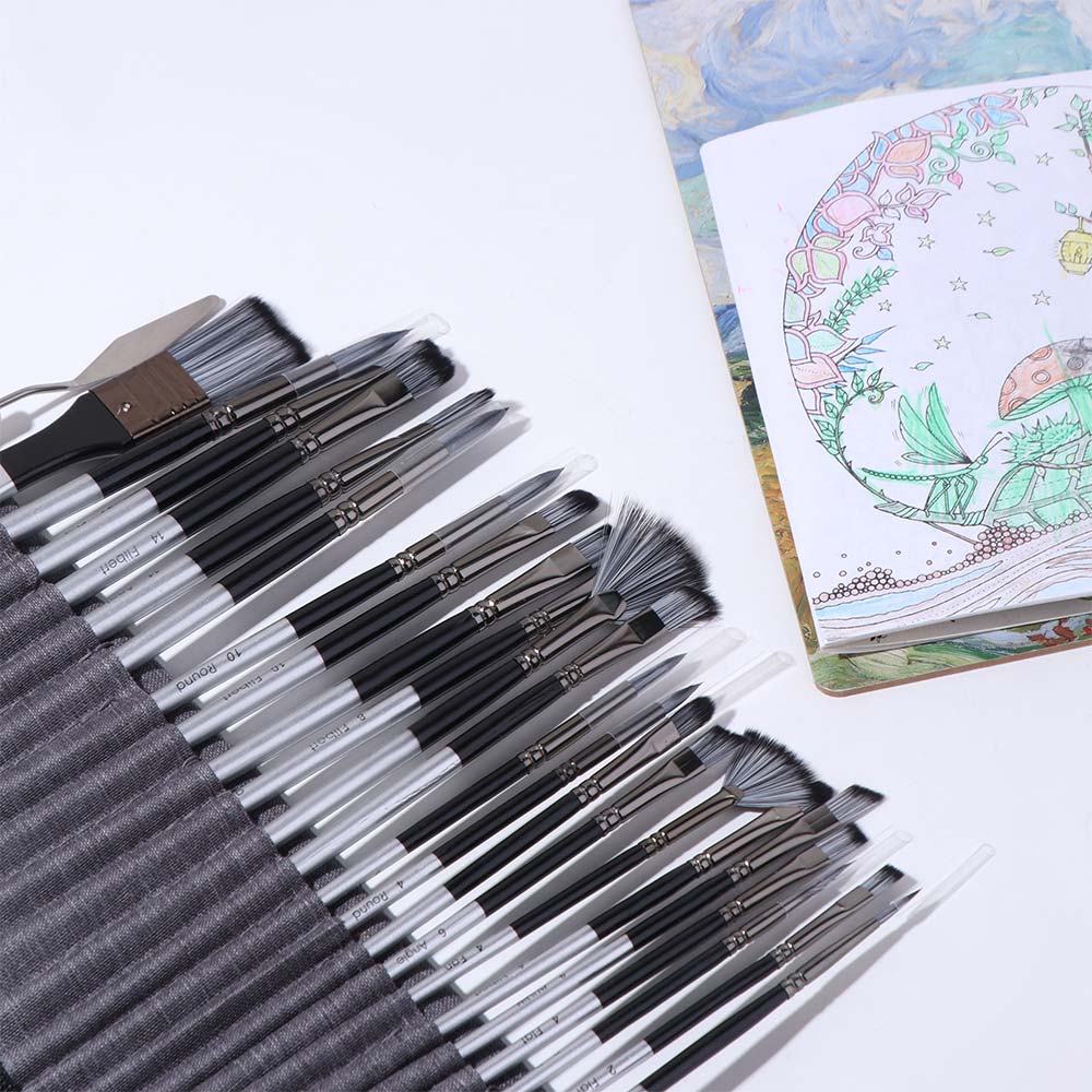 24pcs/set DIY Art Nylon Brush Set Nylon Hair Artist Paint Brushes  Watercolor Painting