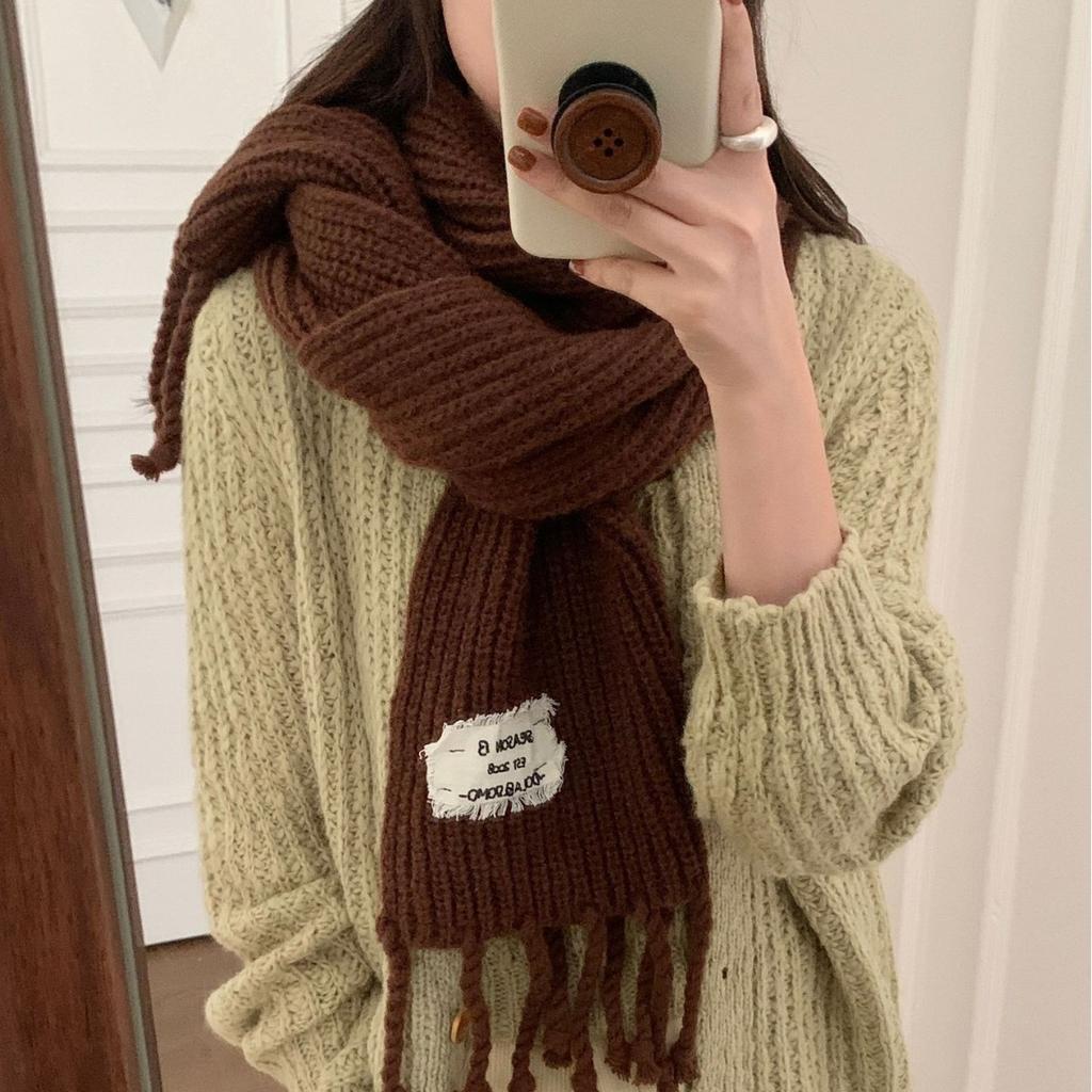 Women's Winter Twist Big Braid Scarf Solid Color Versatile Korean Style Warm Knitted Wool Student Scarf Fashionable Versatile