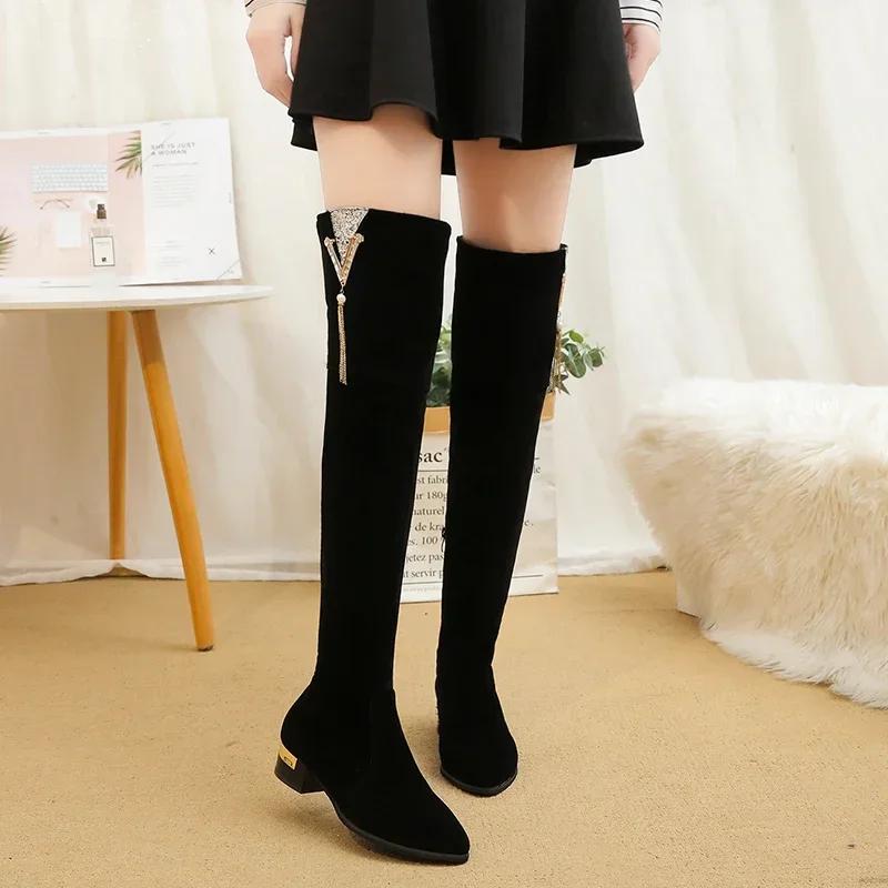 Large Size Winter Over The Knee Boots Women Stretch Fabric Women Thigh High Sexy Woman Shoes Long Bota Feminina