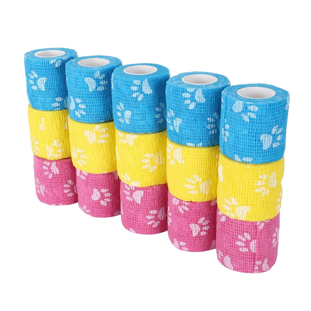 15PCS Tattoo Grip Cover Wraps Self Adhesive Elastic Tattoo Bandage Tape Paw Print Yellow Blue Rose Red 5cm Width