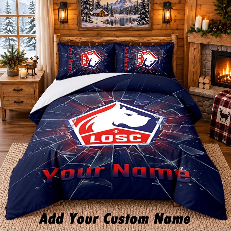 LOSC Lille Pattern Bedding 3Pcs Set Custom Name, Bed Sheet And Pillowcases For Home Bedroom