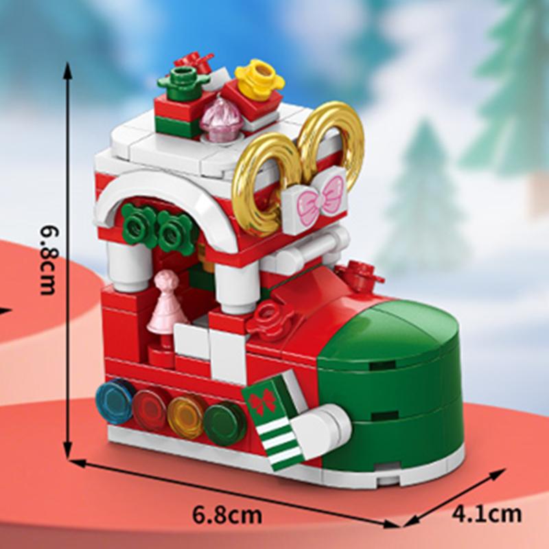8in1 Christmas Tree Elk Deer Santa Claus Train Decorations Architecture Store Street View Xmas Snow House Building Block Kit Toy