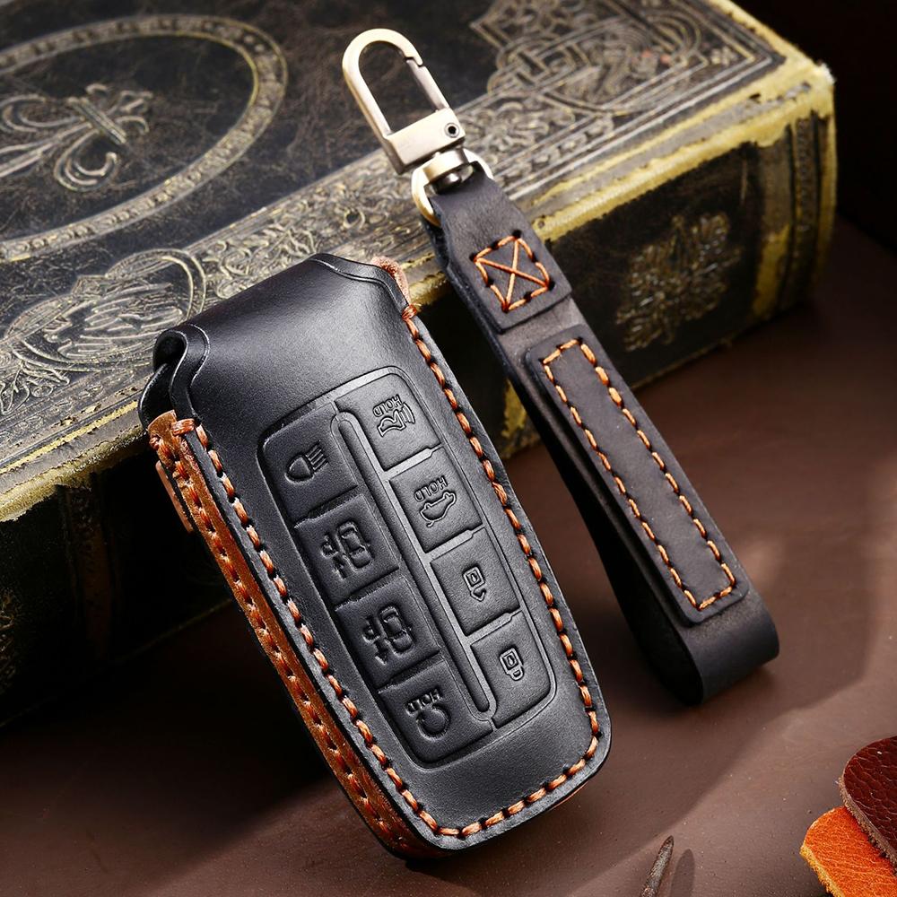 

Чехол для автомобильного ключа из натуральной кожи для Hyundai Genesis G80 GV70 GV80 2019-2022, дистанционный держатель для ключей, автомобильные аксессуары, брелок