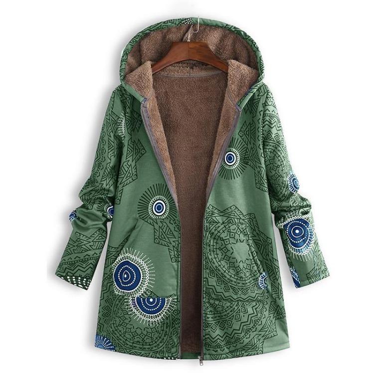 Casual Cotton Linen Loose Long Coat Printed Sleeve Fashion Jacket Vintage Zipper Women's Hooded Plus Size Temperament