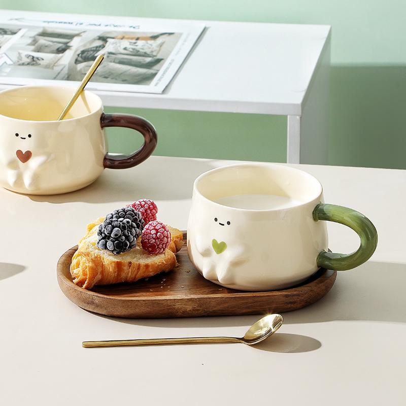 Cream Wind Hand Pinch Cartoon Ceramic Mug Household Water Cup Coffee Cup Couple Cup Teacup Milk Cup Breakfast Cup