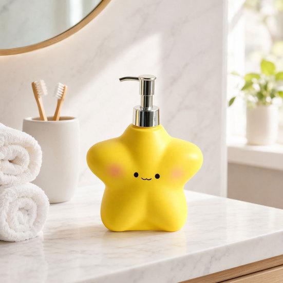 400ML Cartoon Star Soap Dispenser with Plastic Pump, Refillable Liquid Hand Soap Container, Empty Shower Gel Lotion Bottle for Bathroom