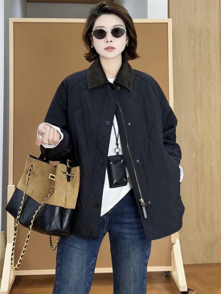 Women's Cotton-Padded Corduroy Collar Jacket - 2025 Autumn Collection, Casual, Loose, Lightweight, Popular Style