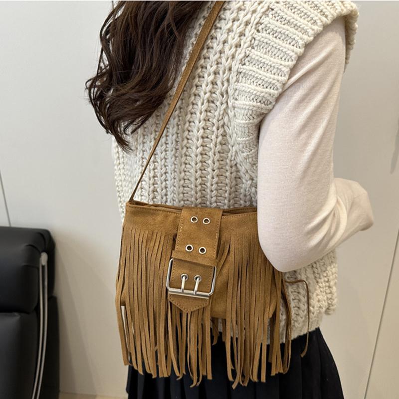 Modna Torba na Ramię z Frędzlami Niszowa Wszechstronna Retro Torba Crossbody Mała Kwadratowa Torba Prezent Urodzinowy Torba na Ramię Wysokiej Jakości Torba KTB
