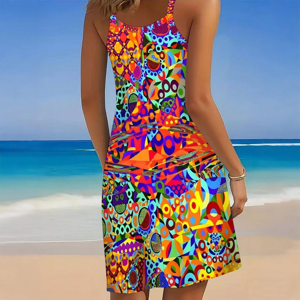 Women's Beach Dress Mini Dress Print Casual Modern Dress Sleeveless Loose Fit Outdoor Daily Summer