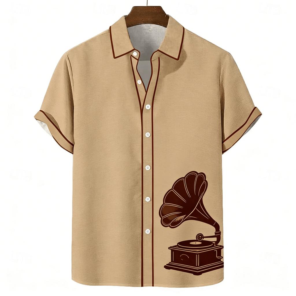 Hawaiian Style Short Sleeve Shirt with Tropical Palm Sunset Print, Ideal for Summer