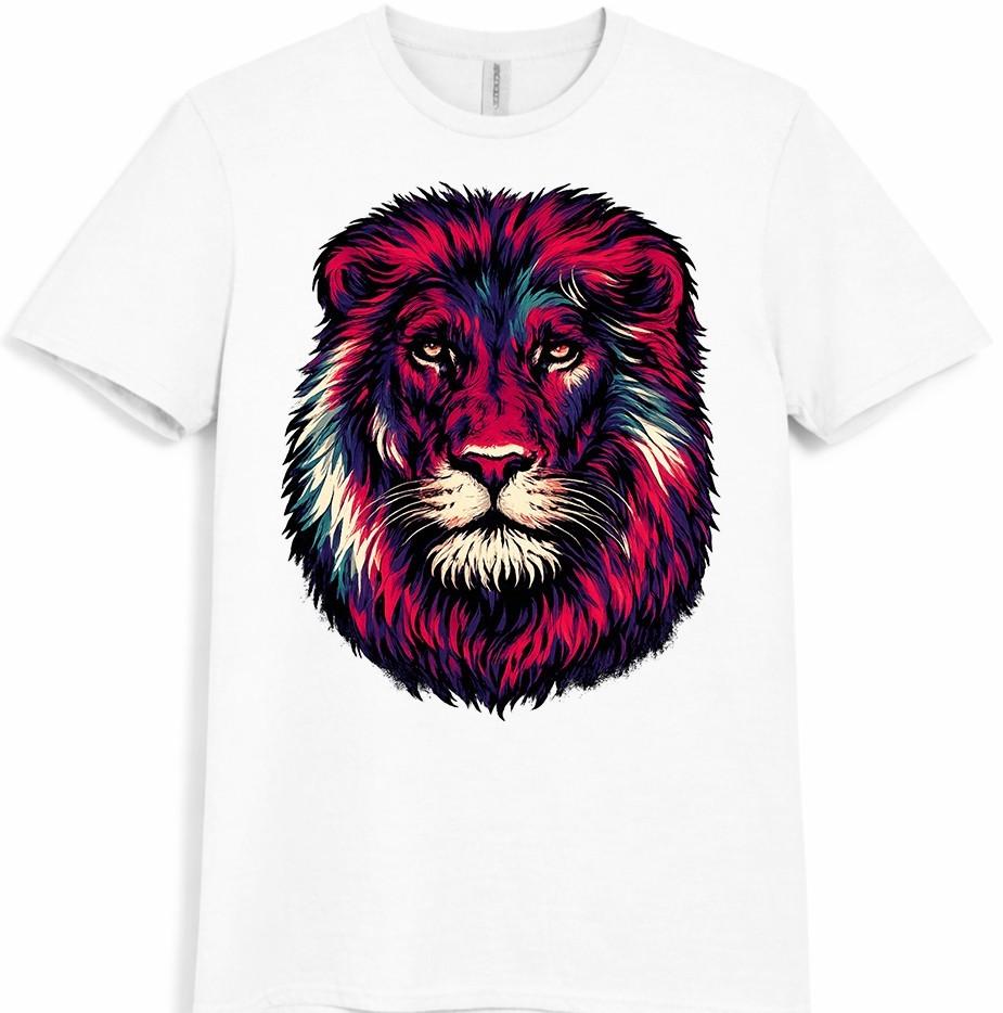 Lion Head T Shirt Colorful Wild Animal Graphic Tee Artistic Portrait Top