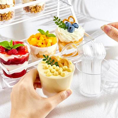 Einweg Runde Plastik-Dessertbecher 100ml mit Löffeln (100er-Packung)
