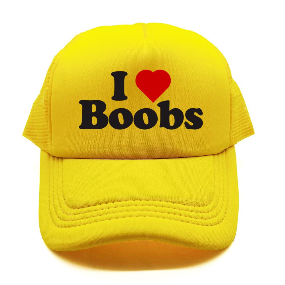 Funny I Love Heart Boobs Boobies Baseball Caps Summer Men Mesh Net Hat Joke Gifts Trucker Cap Outdoor Mesh Net Caps MZ079