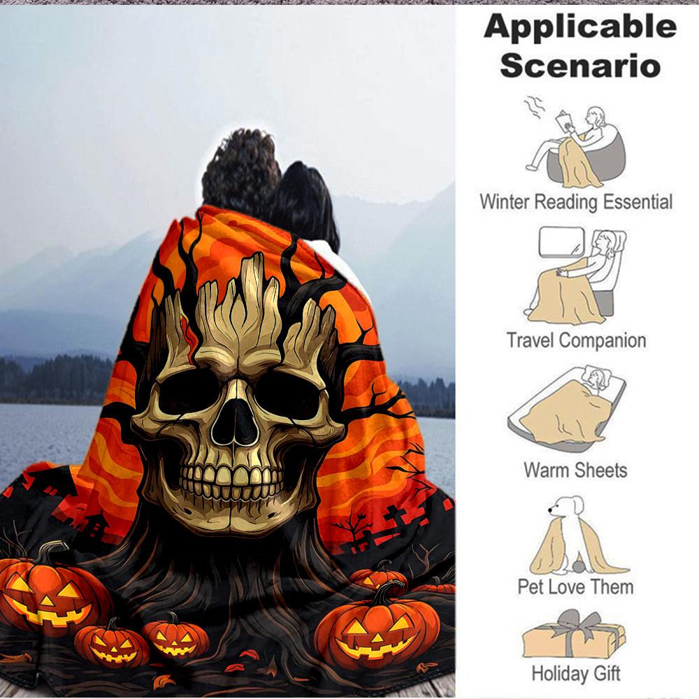 1pc Halloween Skull Blanket Lightweight Flannel Blanket Throw Blanket For Sofa, Bed, Travel, Camping, Livingroom, Office, Couch, Chair, And Bed yy2510