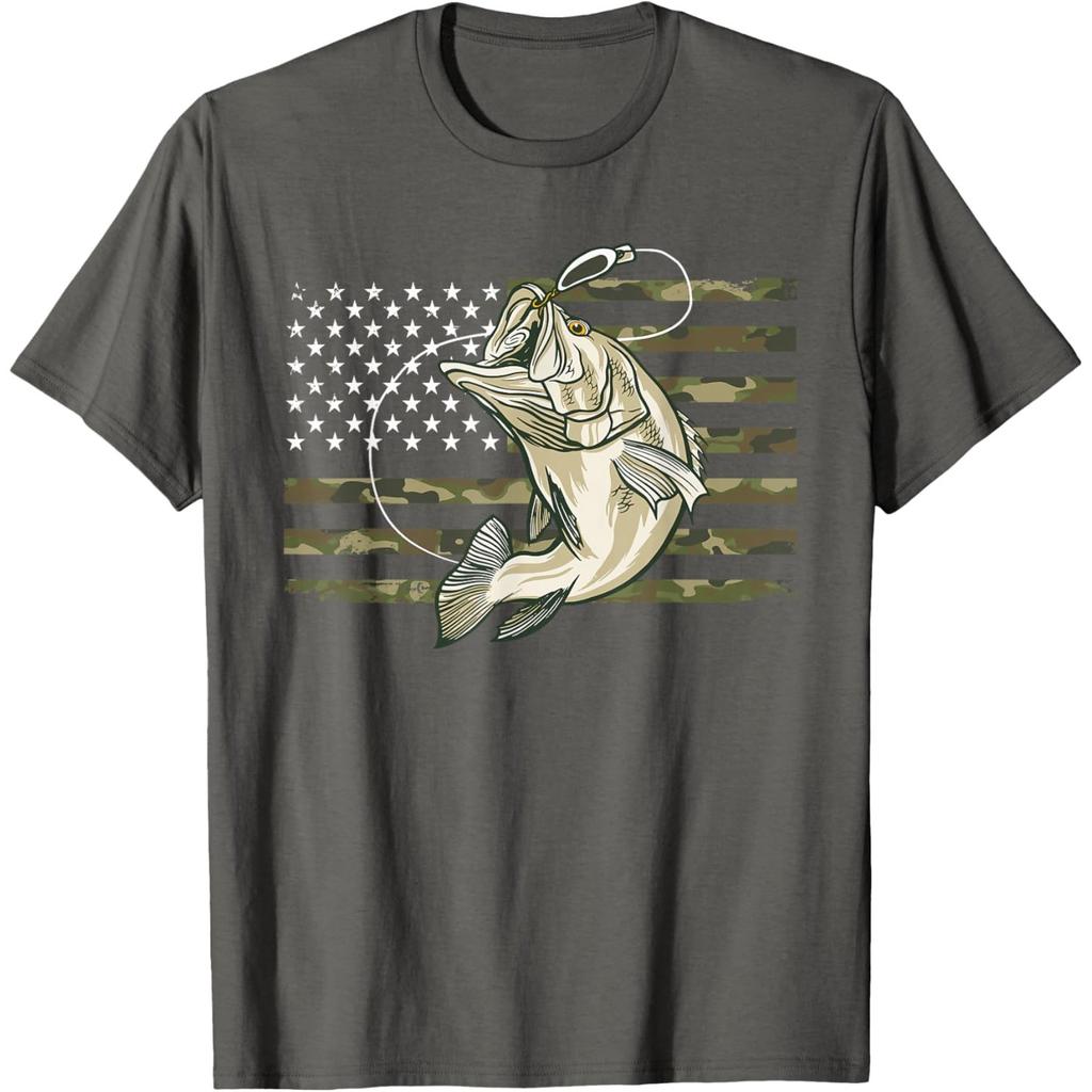 Fishing Camouflage US American Flag Bass Fish FisherUnisex Camo TShirt