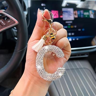26 Letter A-Z Keychain Luxury Elegant  Alloy Keyring Bag Car Pendant Jewelry Accessories