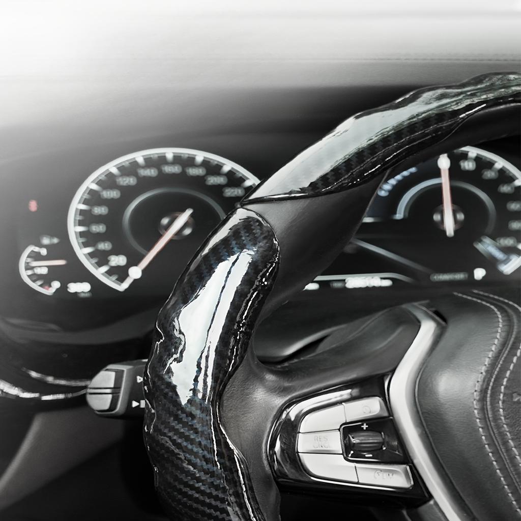 Ultra-Thin Carbon Fiber Leather Steering Wheel Cover, Universal for All Car Models & All Seasons, Anti-Slip & Easy Snap-On Insta