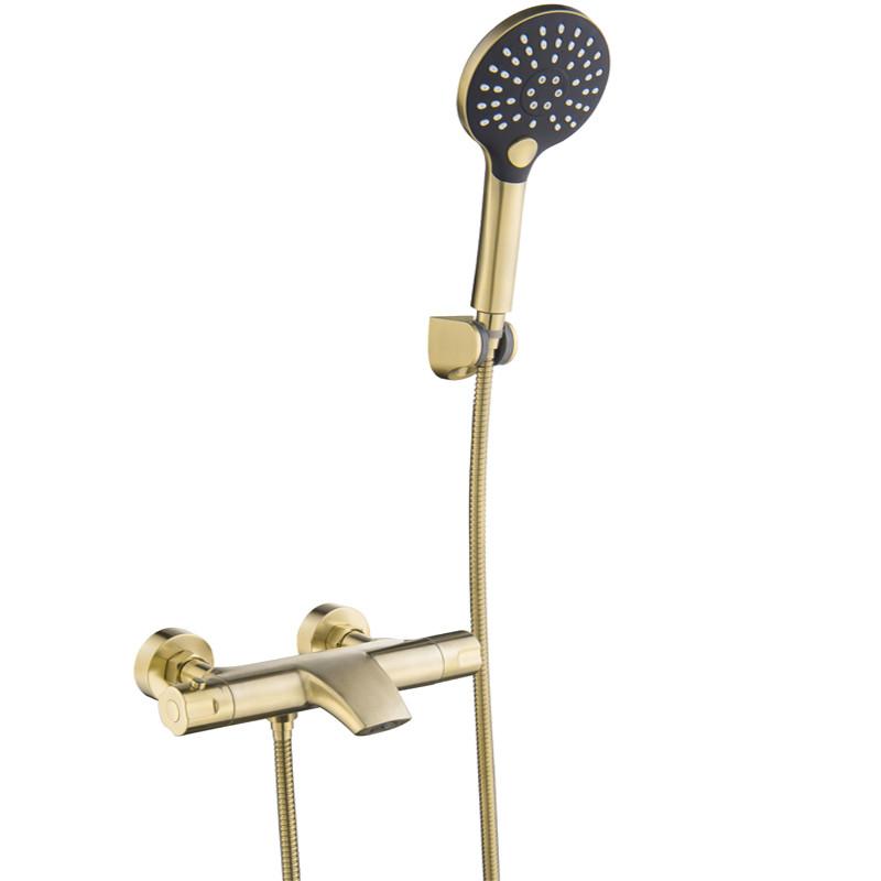 Brushed Gold Thermostatic Bathtub Shower Set Wall Mounted Brass Bathtub Faucet, Bathroom Bath and Shower Mixer Taps Brass