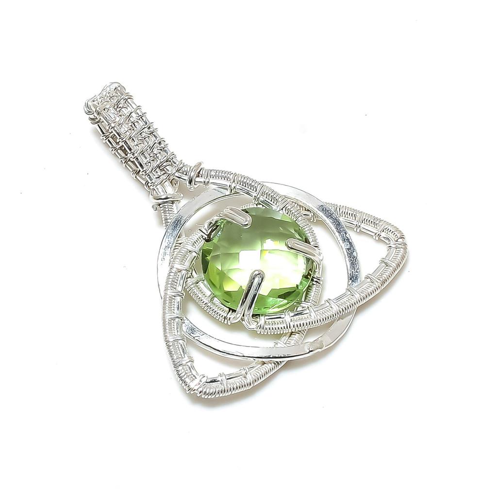 Peridot Gemstone Silver Pendant in 925 Sterling Silver- Handmade Design, Celtic Family Knot Wire Wrapped Everyday Jewelry, Gift For Moom