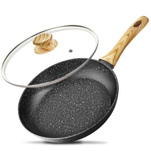 MICHELANGELO 26cm Marble-Coated Frying Pan with Lid, Induction and Gas Compatible, Serves 2-3, Water-Repellent, Non-Stick, PFOA- and PFOS-Free, Safe a