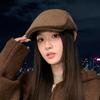 British Retro Forward Hat Autumn and Winter Splicing Plus Velvet Thickened Baseball Cap Showing Off The Face Small Warm Newspaper Hat