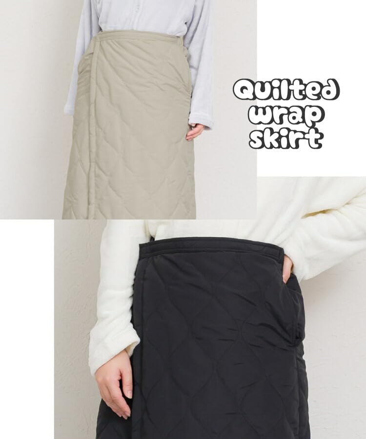 [MARAI] Women's Quilted Wrap Maxi Skirt, Warm Fleece-Lined Water-Repellent, Loungewear, Free Size (M-L), Beige, Fall/Winter