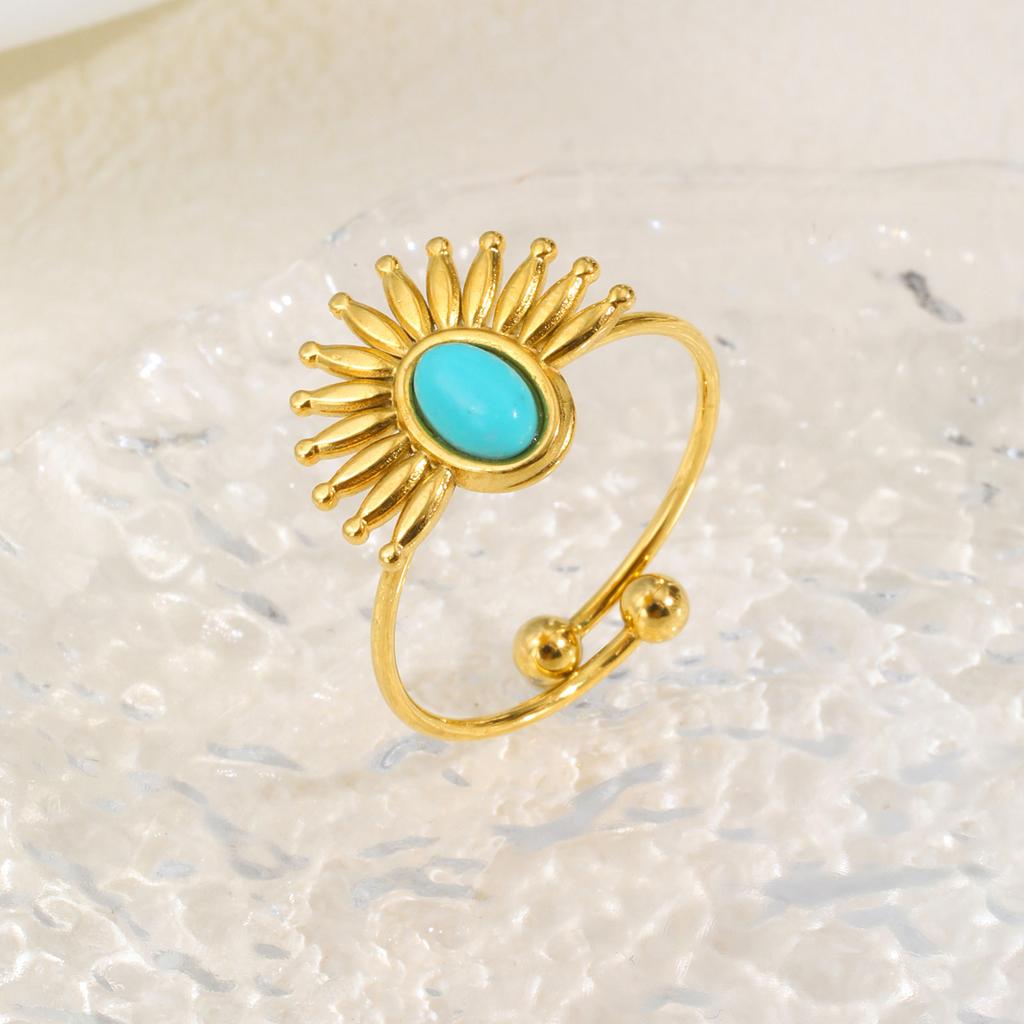 Trendy Geometric Turquoise Opening Ring for Women, Stainless Steel Oval Rings,Fashion Jewelry Mother's Day Gift