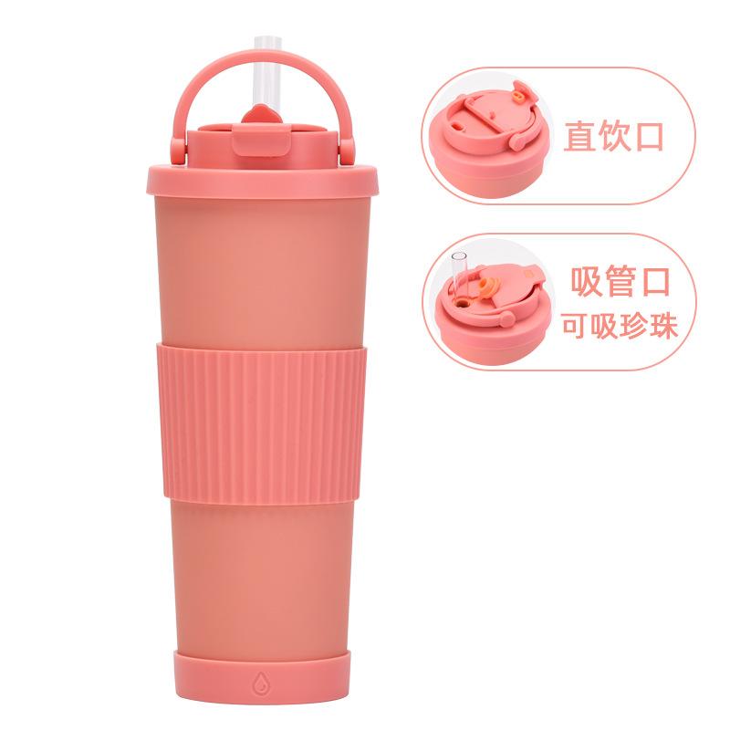 830Ml Large-Capacity Thermos Cup, Convenient Handle, One Cover, Double Drink Belt, Waist Cover, Water Cup, Large Hole Straw, Water Cup
