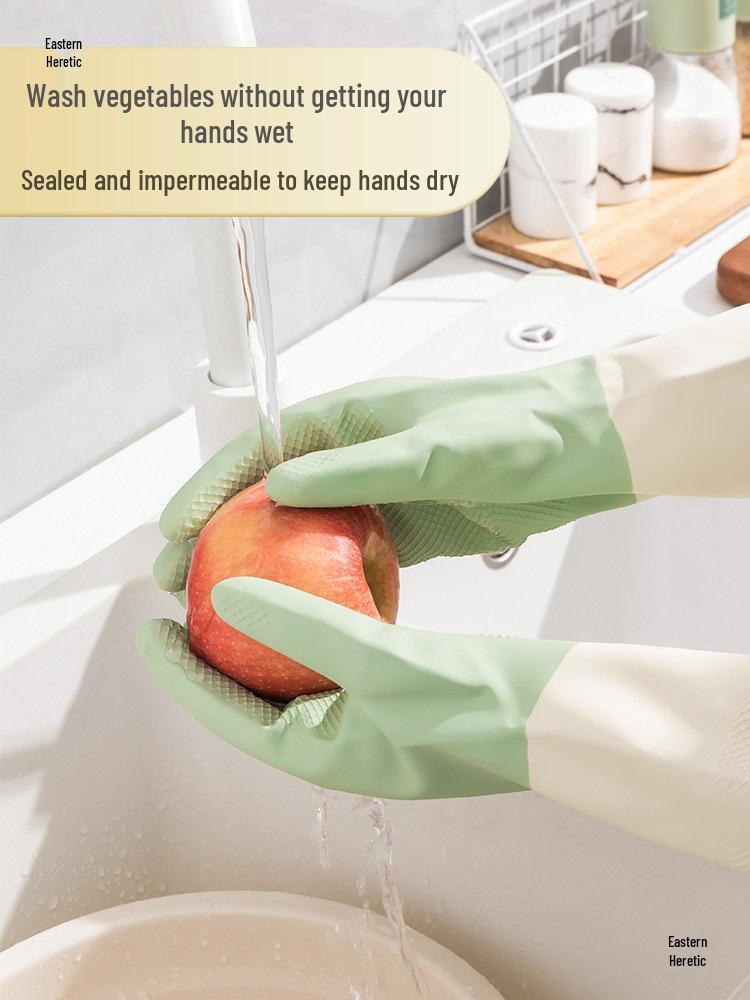 Women's Waterproof Rubber Gloves for Dishwashing, Pot Scrubbing, Vegetable & Clothes Washing, and Home Cleaning.