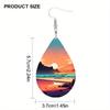 Colorful Aurora & Ocean Sunrise Pattern PU Faux Leather Earrings Women's Fashion Water Drop Dangle Earrings