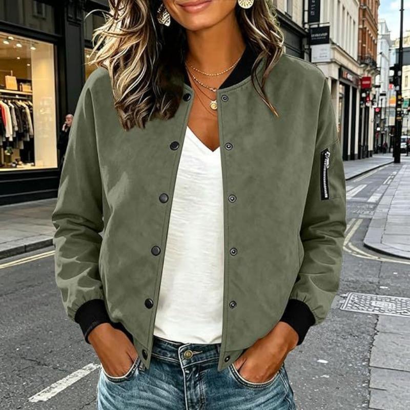 Women S Suede Fabric Stand Collar Buttoned Cardigan Jacket Casual Coat