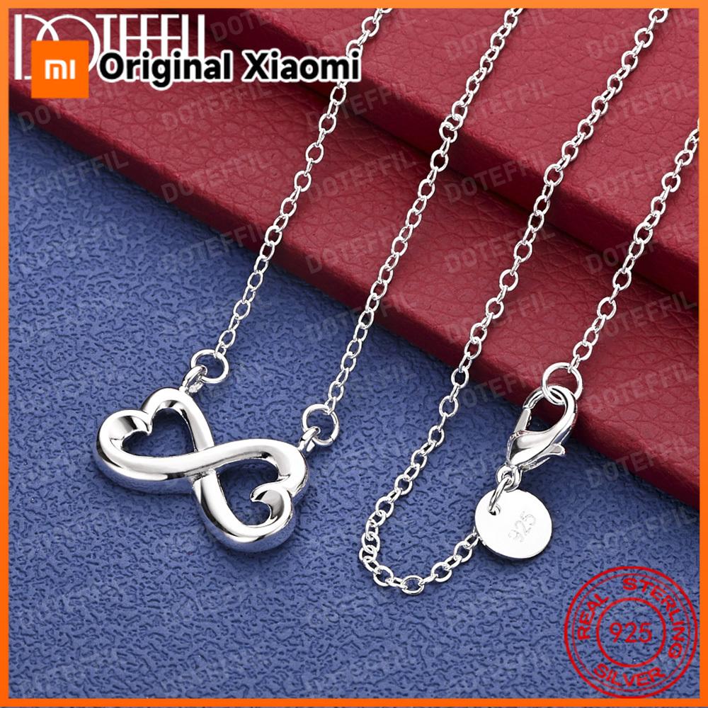 Xiaomi DOTEFFIL 925 Sterling Silver Double Heart Pendant Necklace 18 Inch Chain For Woman Engagement Wedding Fashion Charm Jewelry