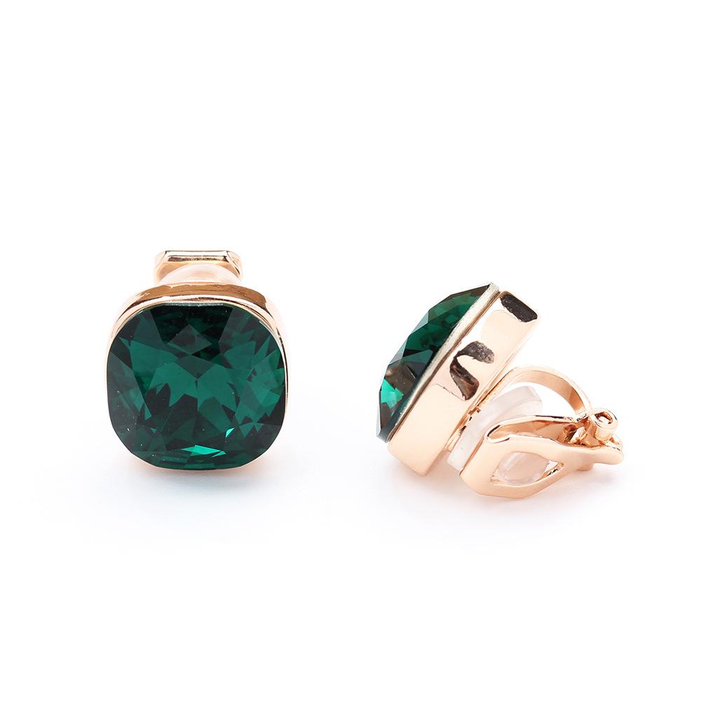 European and American personality versatile eight-color princess square crystal earrings, gold-plated fashion without pierced earrings, earrings, wome