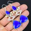 Blue Sapphire Gemstone 925 Silver Art Deco Drop Dangle Handmade Earrings Jewelry