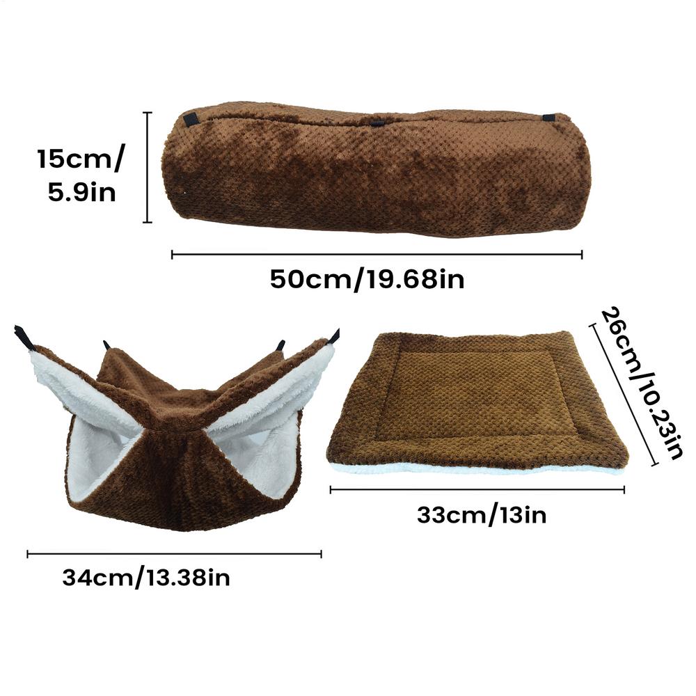 

Small pet warm nest hammock tunnel cushion three piece set Animal Hammock for Sugar Glider Ferret Cage Sleeping Resting Hiding кавовий