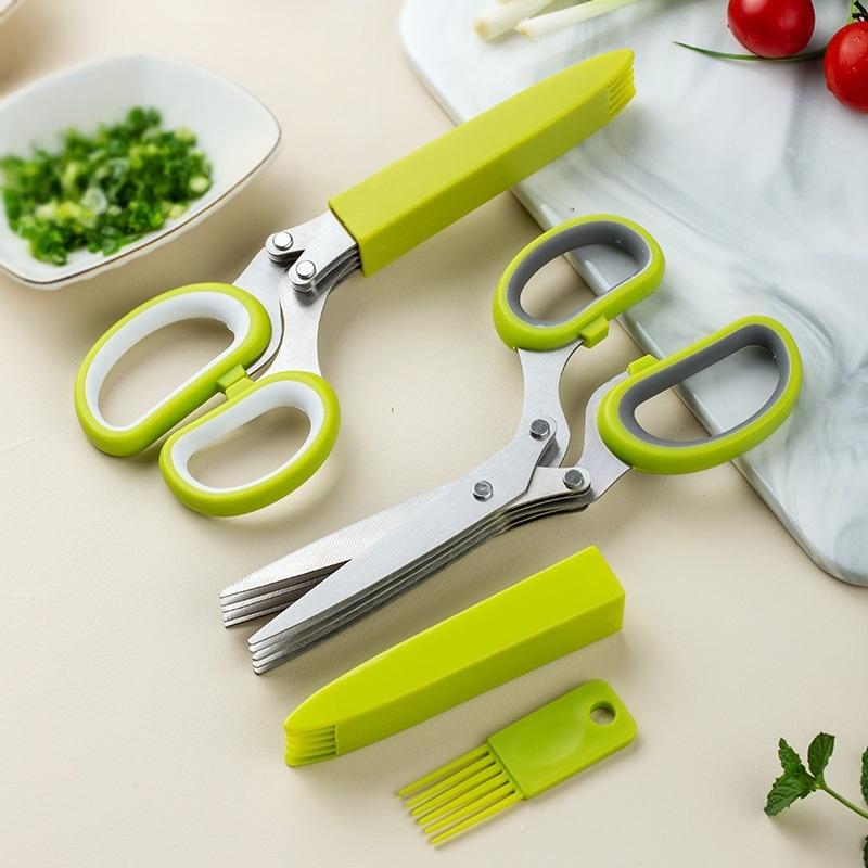 Thickened Version Multi-functional Stainless Steel 5 Layer Kitchen Scissors Shredded Chopped Scallion Cutter LaverCutCookingTool