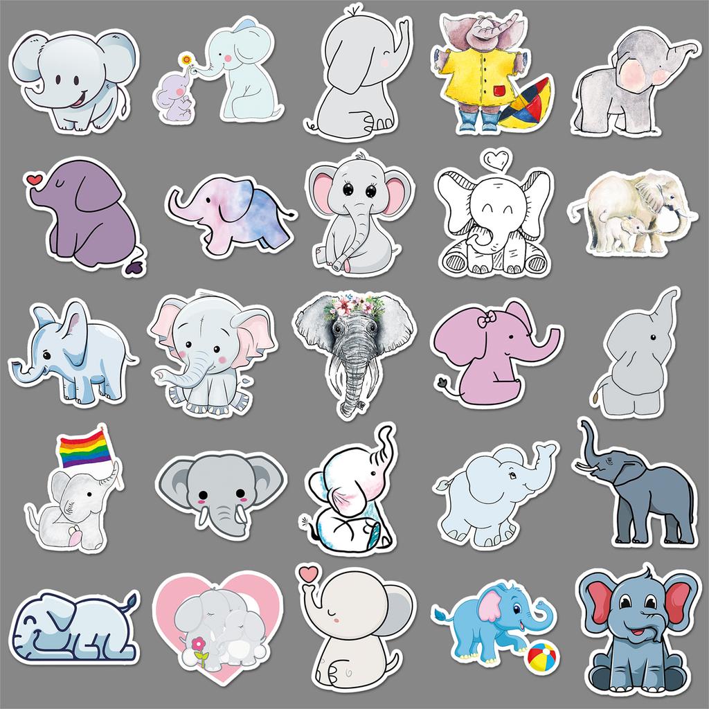 50 Pictures of Elephant Graffiti Personalized Cute Animals Children's Gag Suitcase Mobile Phone Water Cup Car Stickers