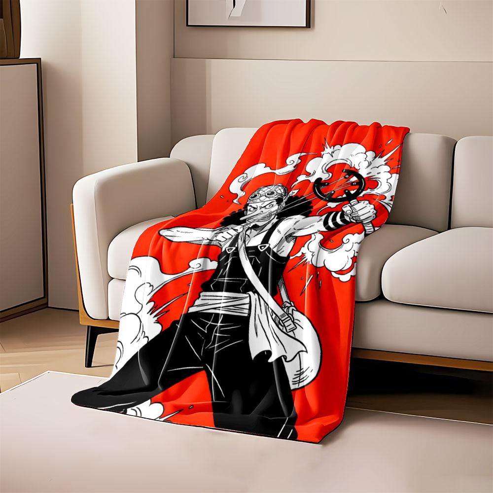 

Dynamic black-and-white character drawing against a bright red background. for all seasons blanket lunch break throw gift 80cm x 120cm