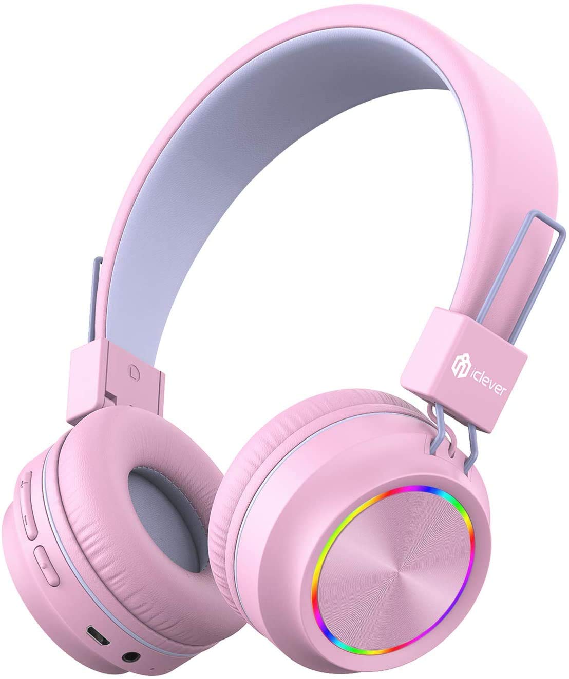 

iClever Headphones with LED Bluetooth 94dB Volume Audio Stereo Compatible with Game and Foldable BTH03 Kids Lights, 5.0, Mic, 25-Hour Playtime, рожевий