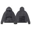 Mens Oversized Streetwear Hoodie With Distressed Zipper Graphic Print Cotton Long Sleeve Pullover Casual Wear