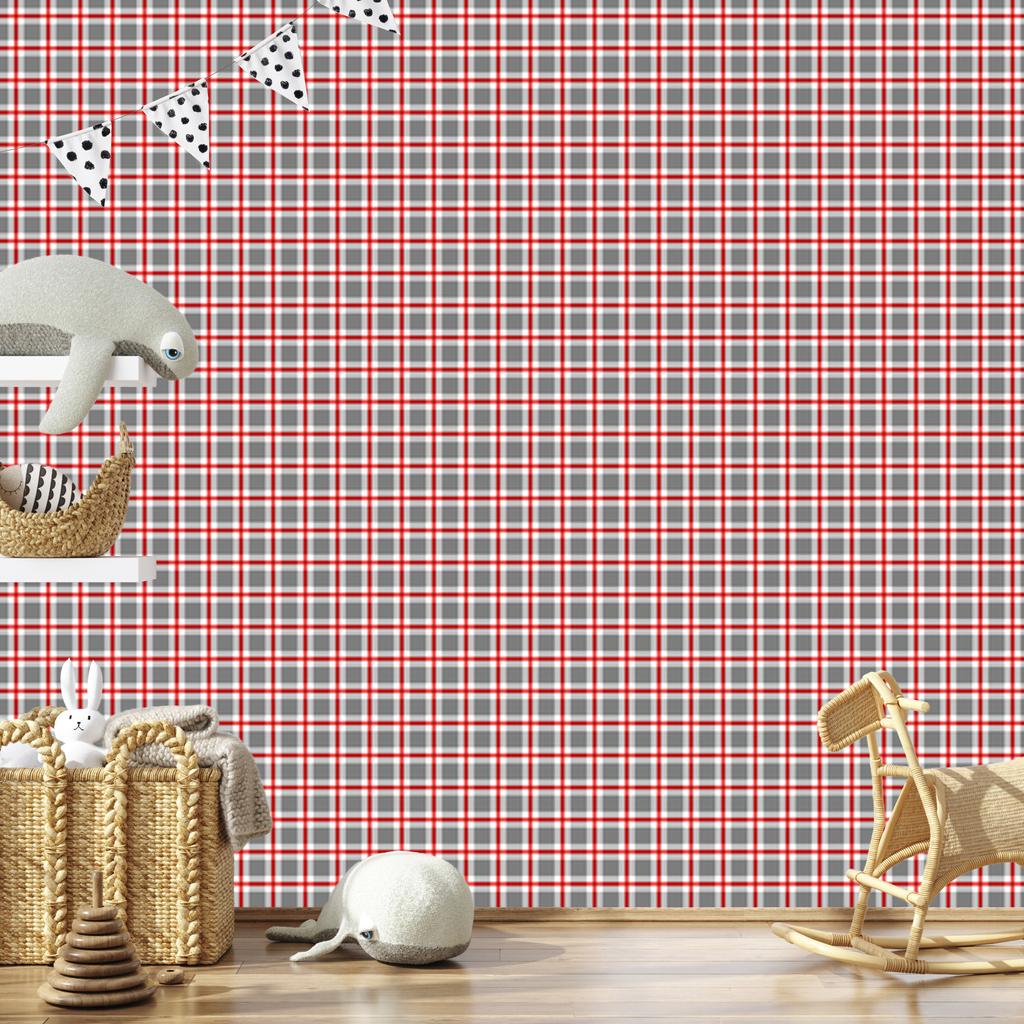 Vichy Plaid Wallpaper Red and Gray for Living Room and Bedroom 50x1000