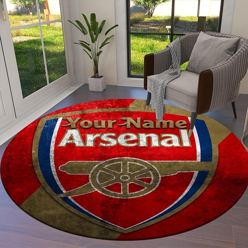 Arsenal F Custom Name Round Area Rug,Carpet Rug for Living Room Bedroom Sofa Playroom Decor,Non-slip Floor Mat