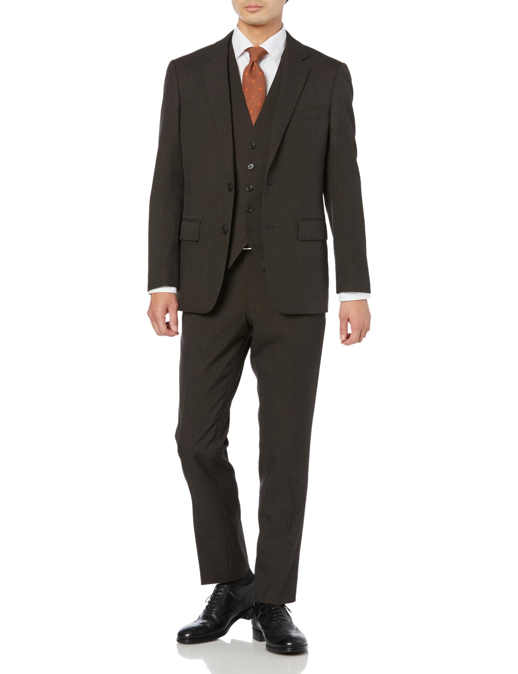 

Takakyu Woolen Tec On Slim Fit Houndstooth Dark Brown 2-Button 3-Piece Suit,